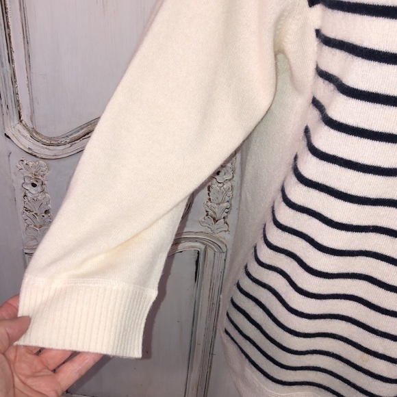 PURE Collection 100% Cashmere Fisherman’s Stripe Mid Sleeve Pullover Sweater - Picture 5 of 11